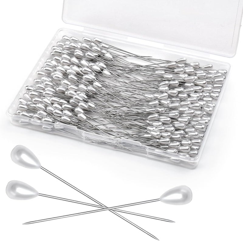 Kogyxe Corsage Pins, 250 Pcs Boutonniere Pins, Long Teardrop Pearl Head Pins, White Straight Head for DIY Decoration, Wedding, Jewelry Flower Decoration - Image 1